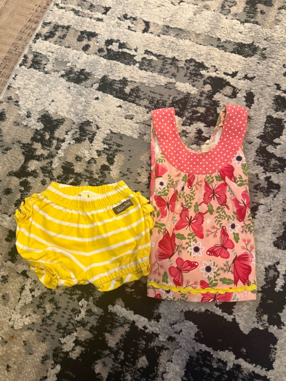 Matilda Jane Yellow Stripe Bloomers & Pink Butterfly Set 6-12 months